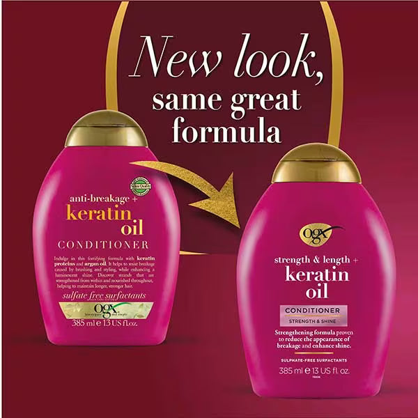 OGX Anti-Breakage Keratin Oil Conditioner 385ml, imported from the UK