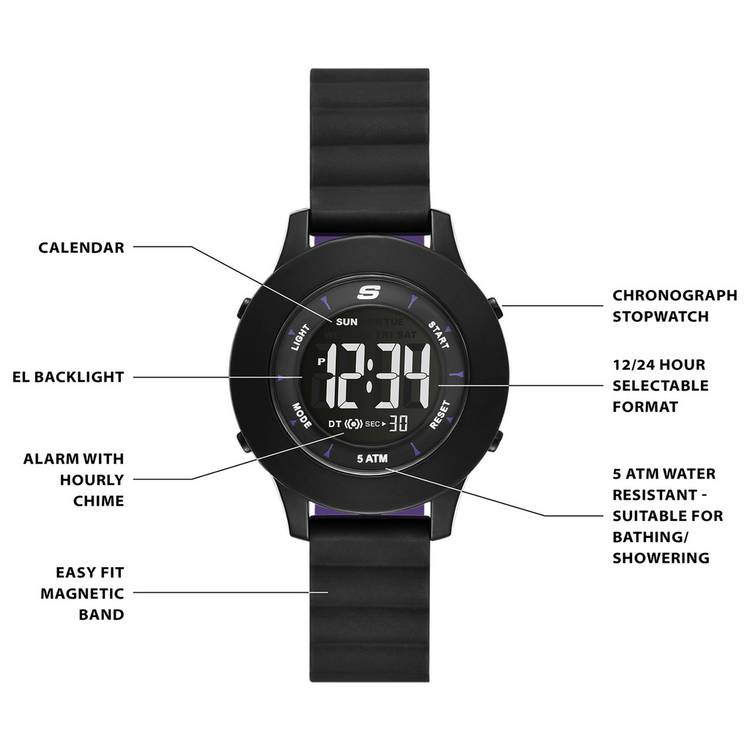 Skechers Rosecrans magnetic band black silicone strap watch (British brand)