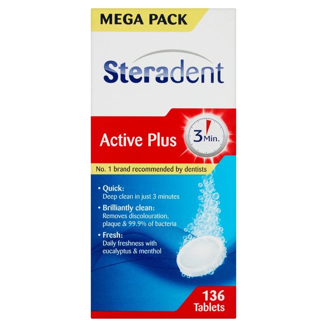 Steradent Active Plus Denture Cleaner Menthol Tablets   136 per pack GOODS M&S   