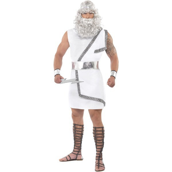 Smiffys Zeus costume with white toga and lightning bolt - British product