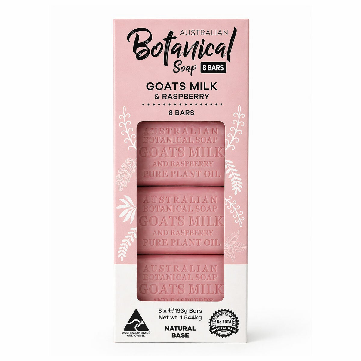 Australian Botanical Soap Bar, 8 Pack - Goats Milk & Raspbery