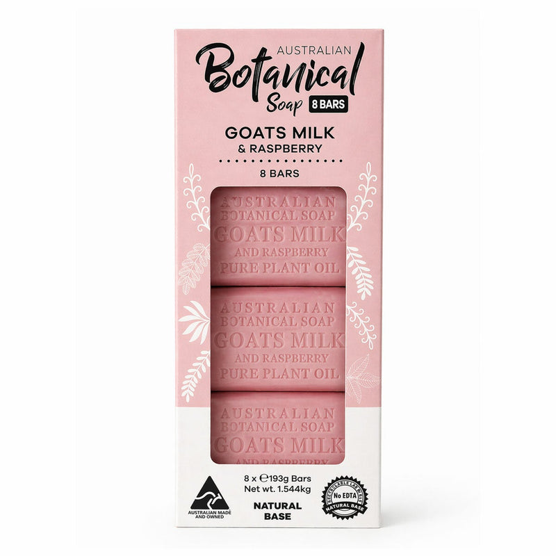 Australian Botanical Soap Bar, 8 Pack - Goats Milk & Raspbery