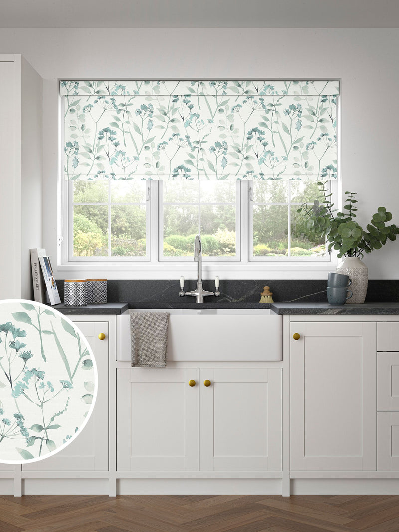 Next Isla Floral roller blind Duck Egg Blue - British product