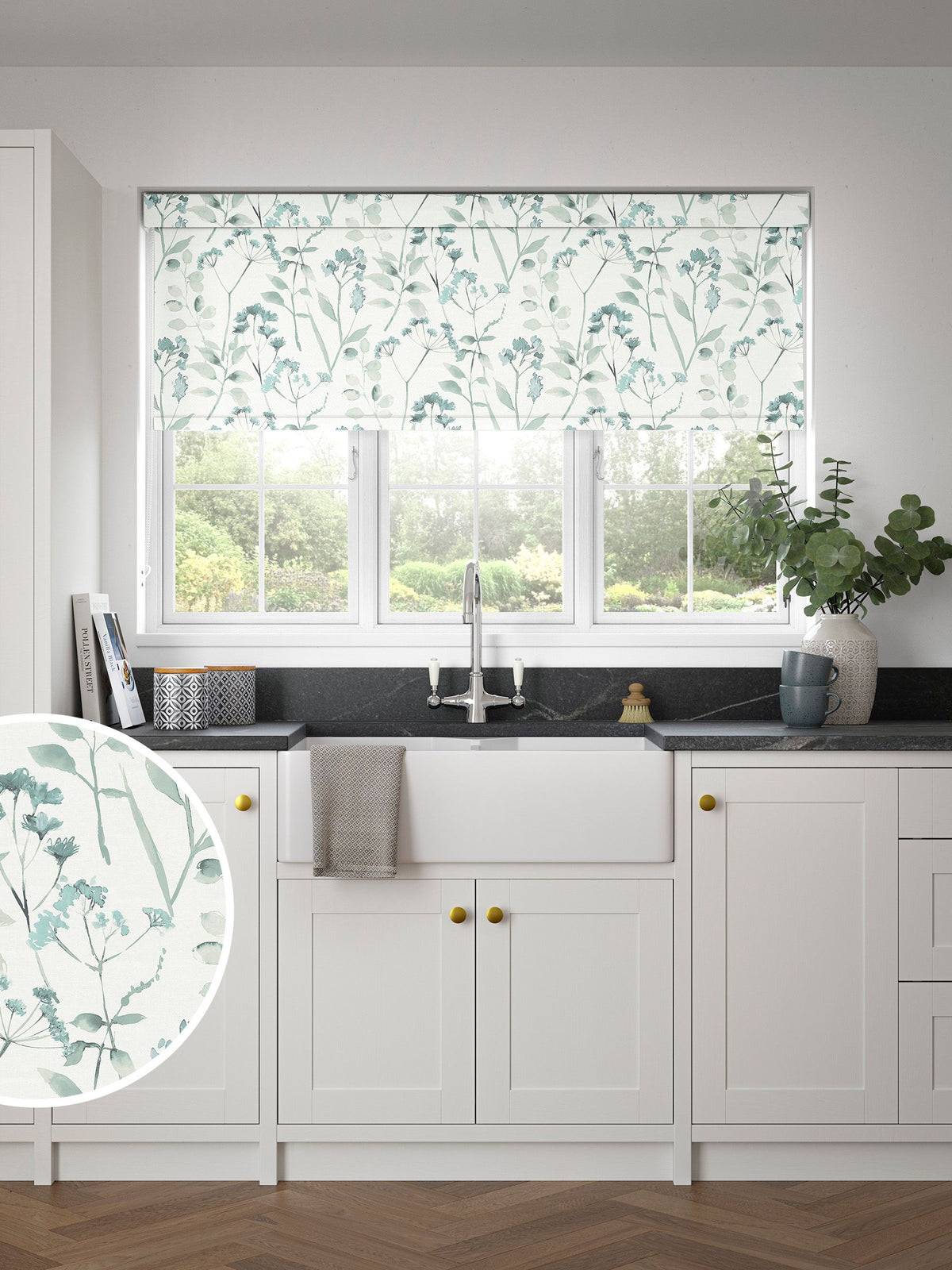 Next Isla Floral roller blind Duck Egg Blue - British product
