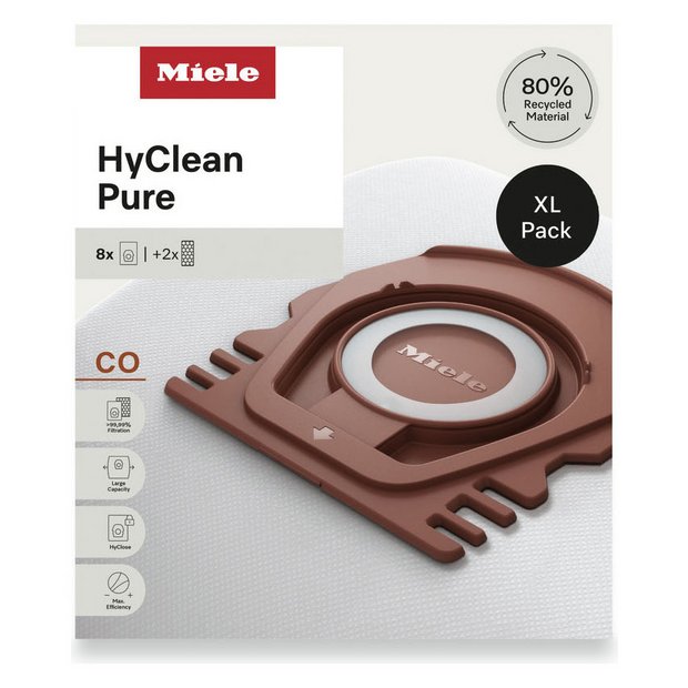Miele HyClean Pure CO dust bags XL pack of 8, imported from the UK