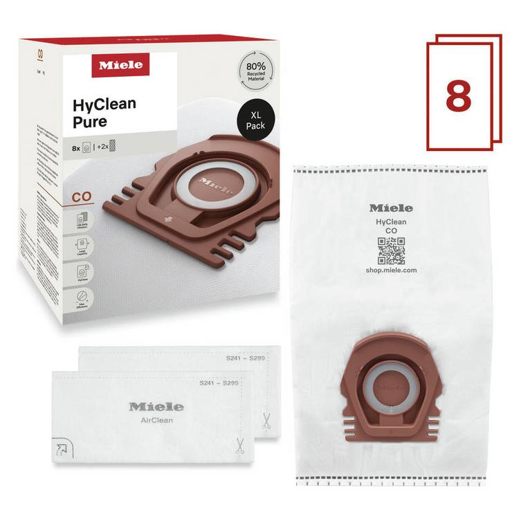 Miele HyClean Pure CO dust bags XL pack of 8, imported from the UK