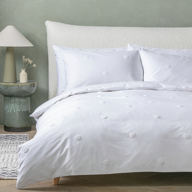 Argos Home tufted white polka dot bedding set single - British product