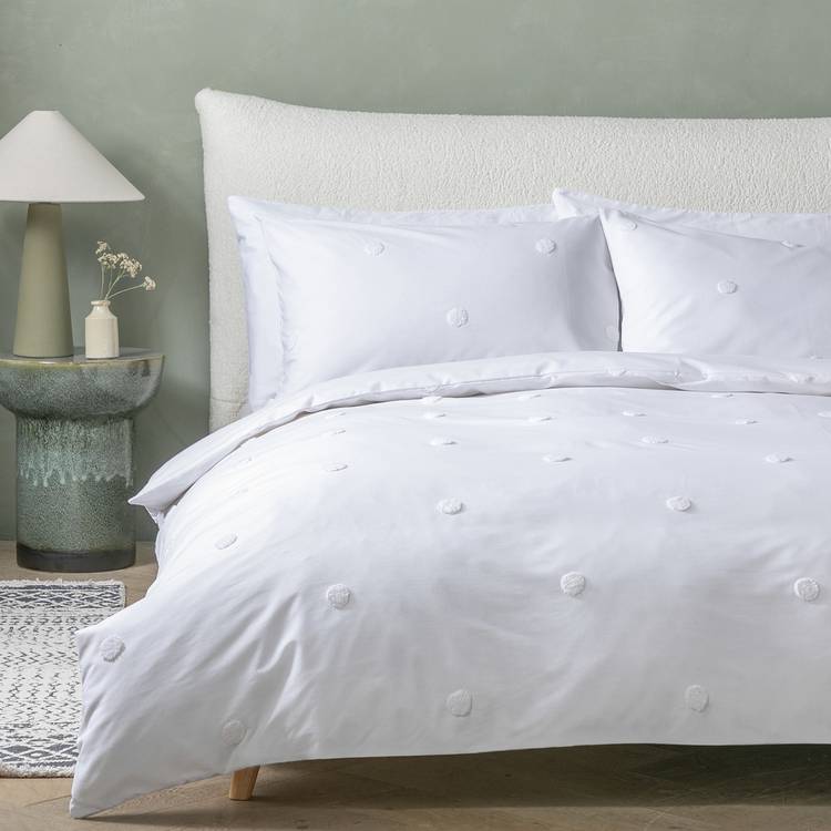 Argos Home tufted white polka dot bedding set single - British product