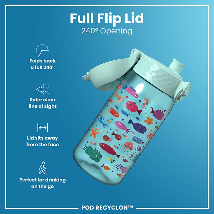 Ion8 water bottle fish blue 350ml, UK version