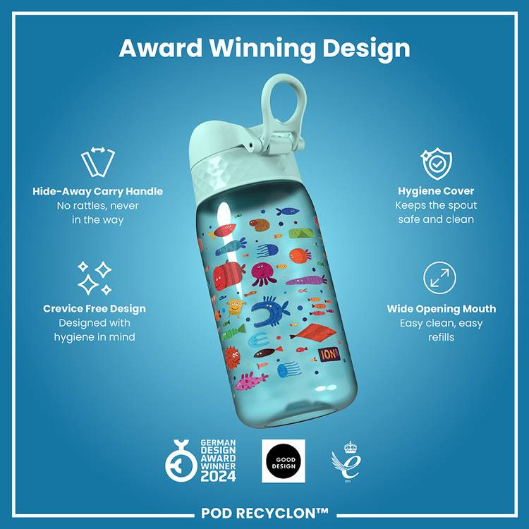 Ion8 water bottle fish blue 350ml, UK version