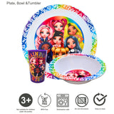 Zak Rainbow High kids plastic dinner set plate bowl tumbler (British brand)