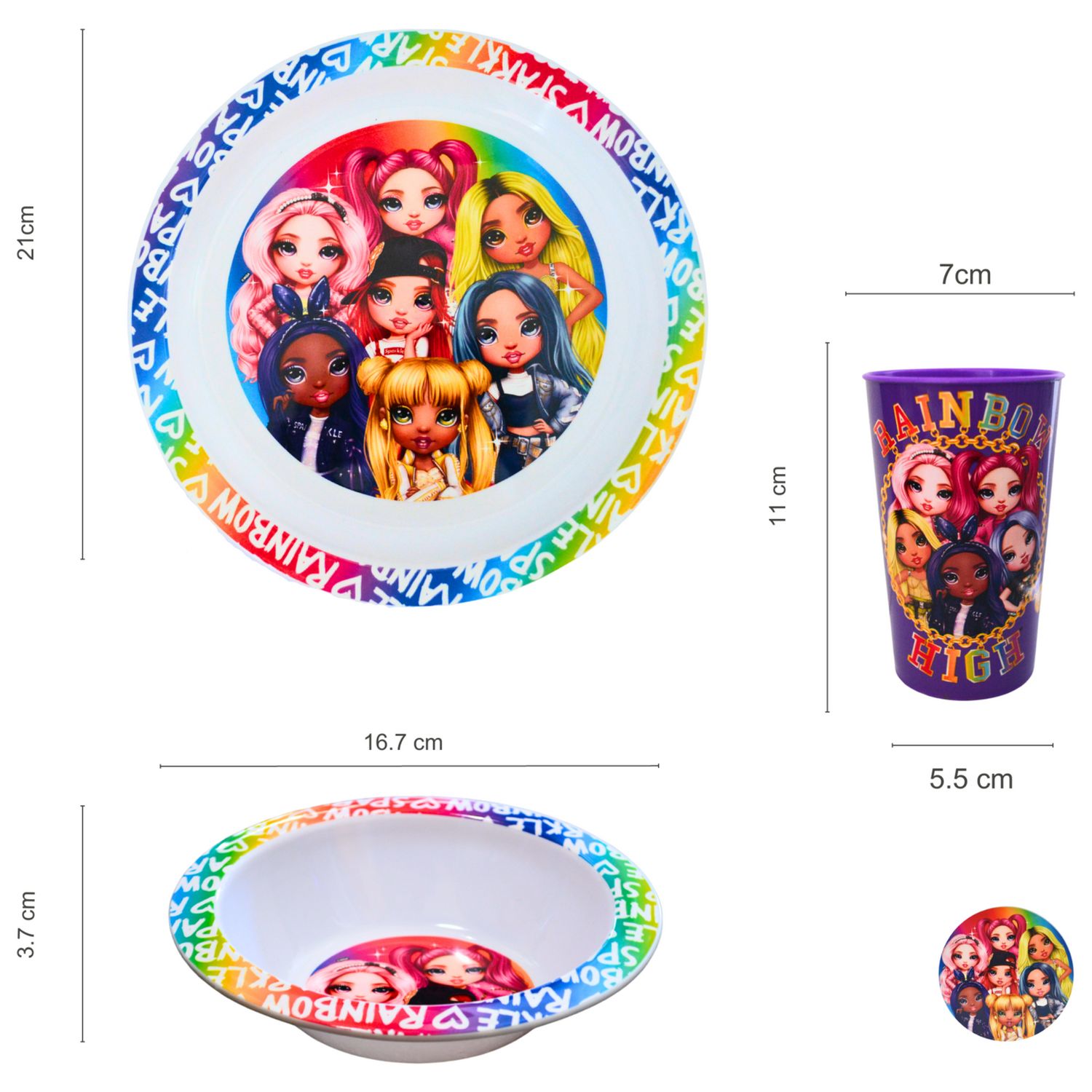 Zak Rainbow High kids plastic dinner set plate bowl tumbler (British brand)