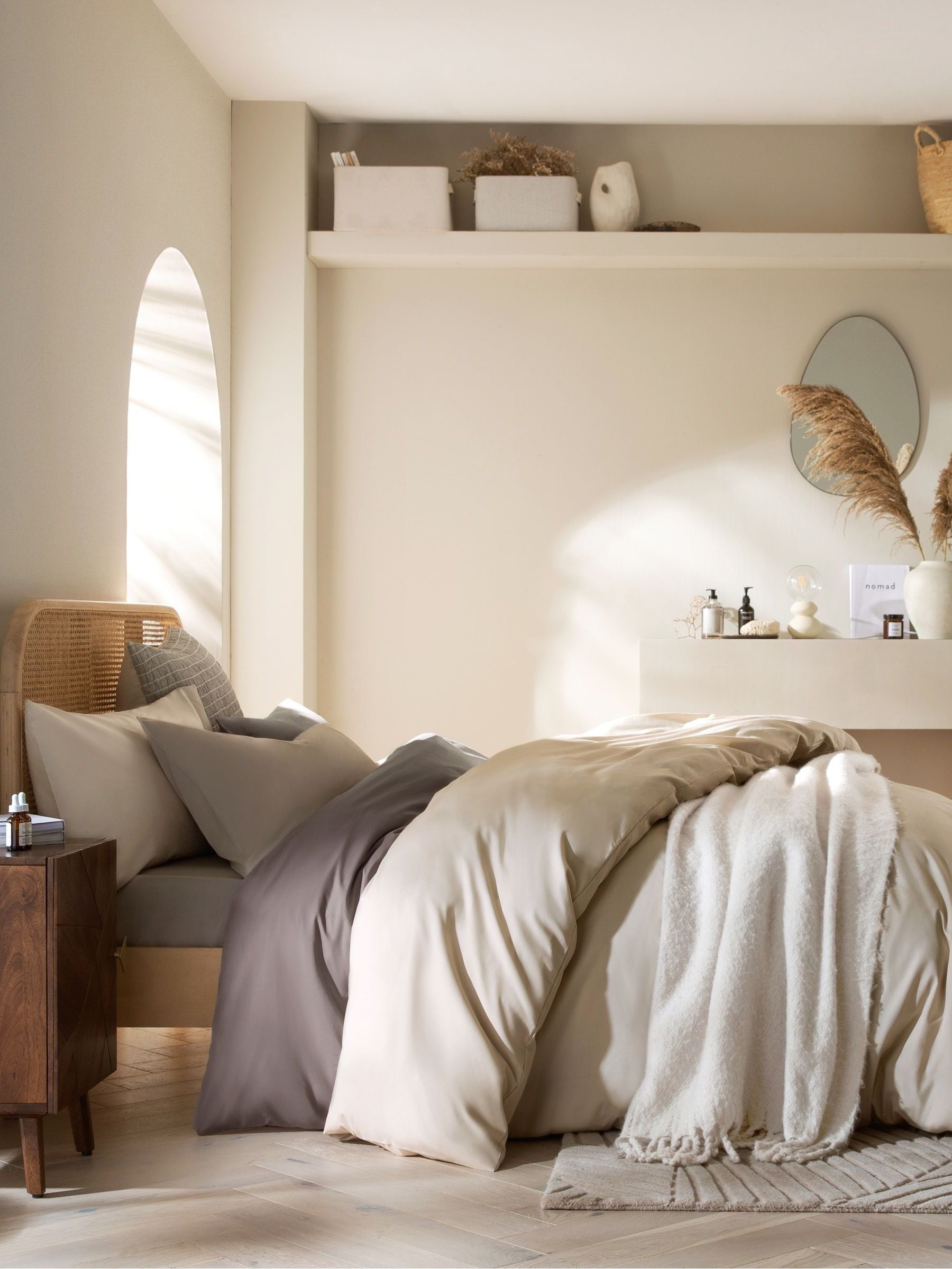 Natural Cotton Rich Plain Duvet Cover and Pillowcase Set