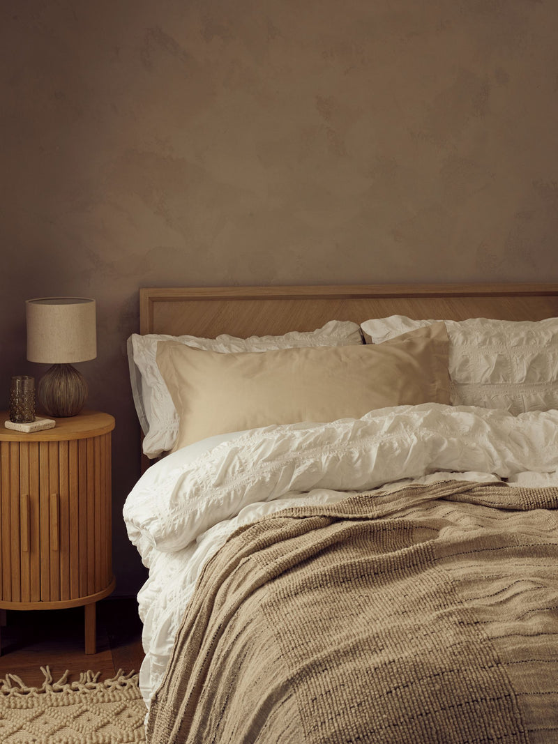 Natural cotton rich plain duvet cover and pillowcase set, imported from the UK