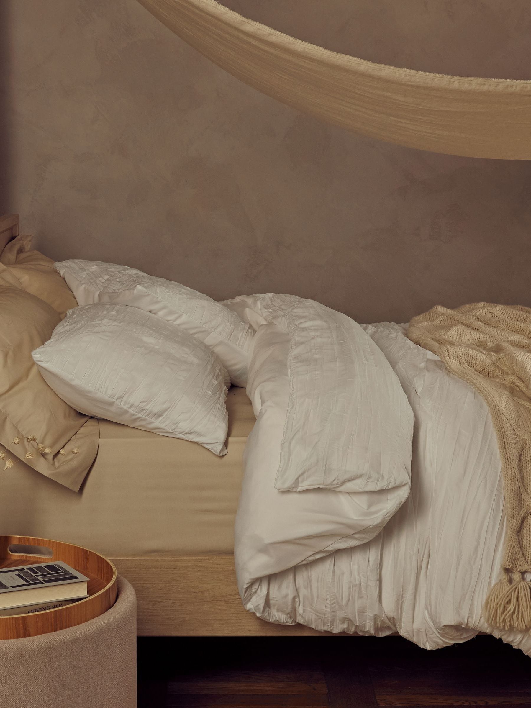 Natural cotton rich plain duvet cover and pillowcase set, imported from the UK