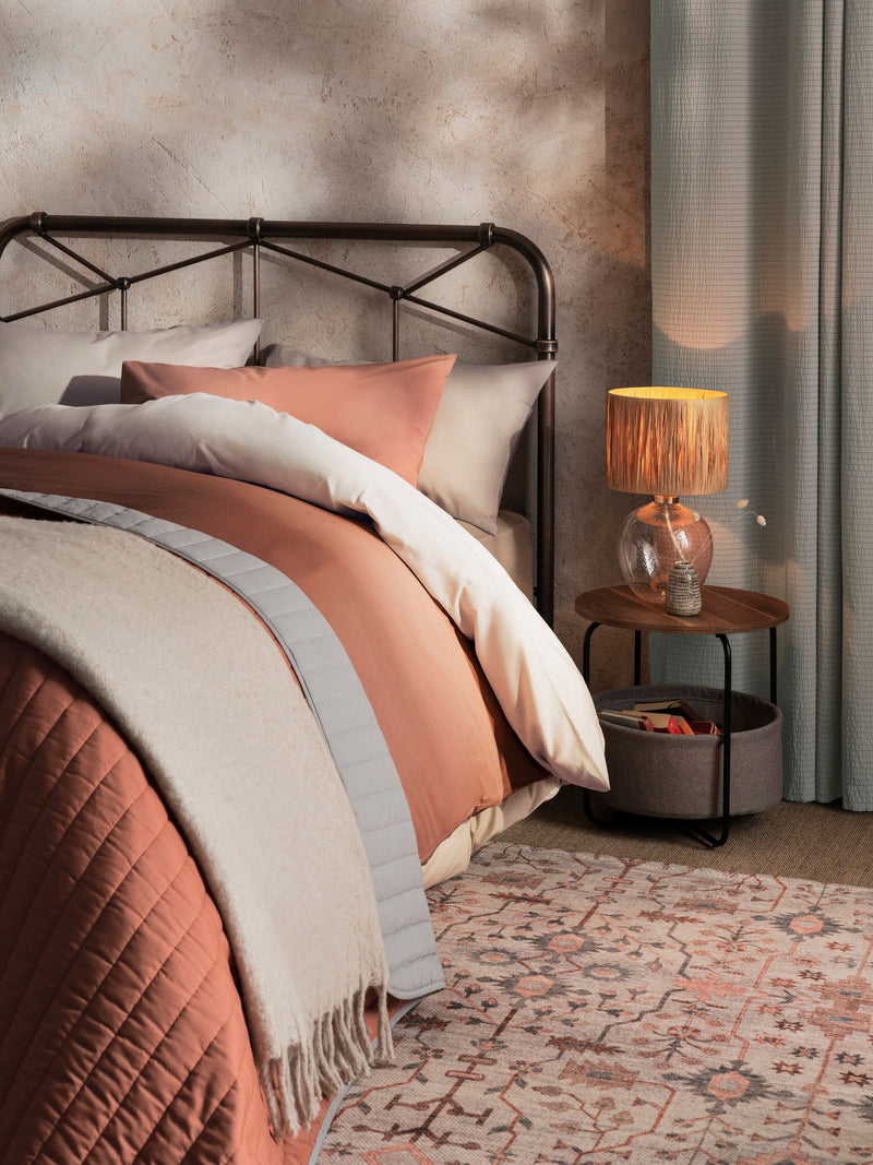 Natural cotton rich plain duvet cover and pillowcase set, imported from the UK