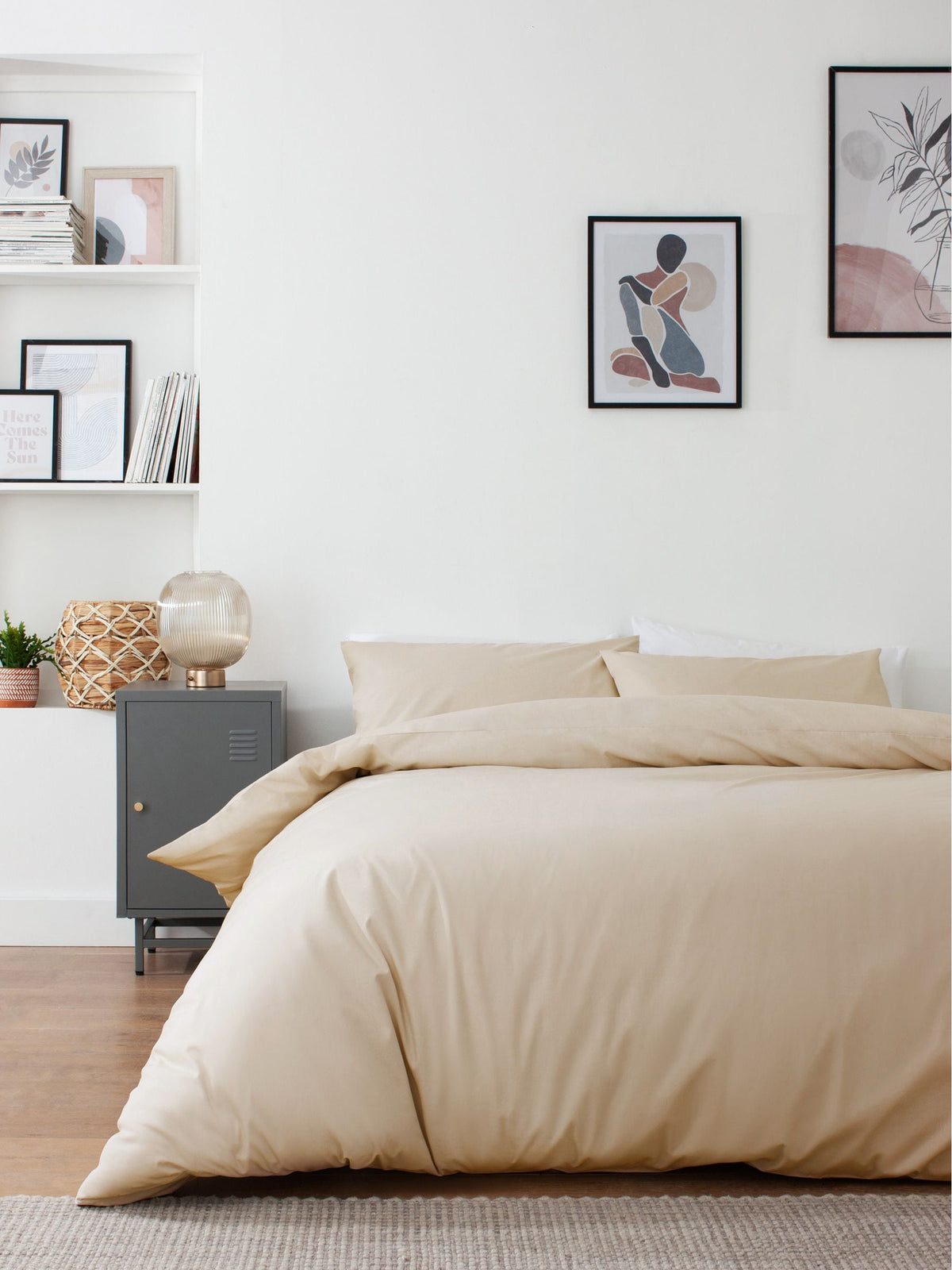 Natural Cotton Rich Plain Duvet Cover and Pillowcase Set