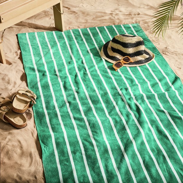 Habitat green skinny stripe beach towel 150x80cm, imported from the UK