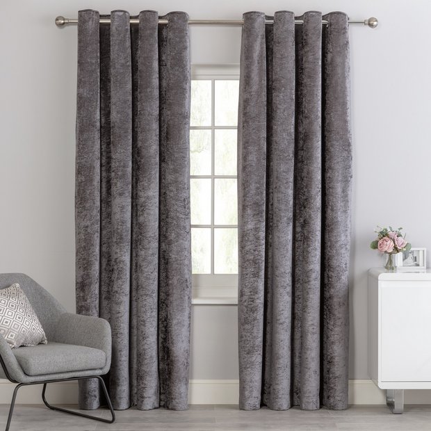 Argos Home velvet eyelet curtains in charcoal, 117x137cm - British product