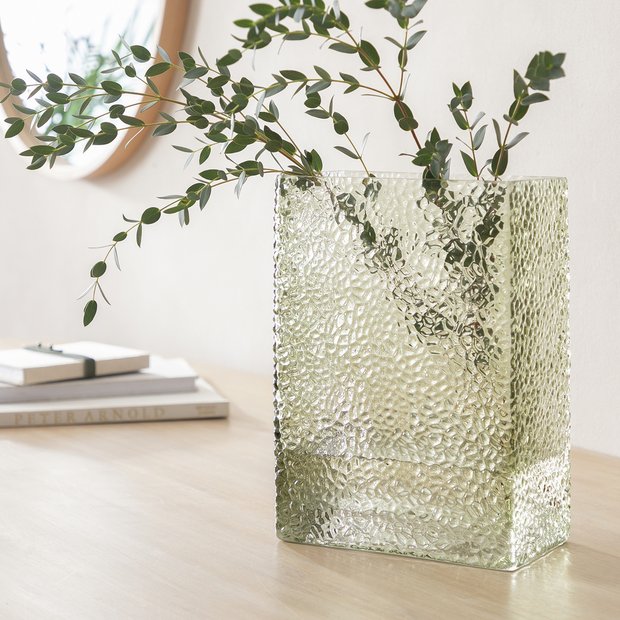 Habitat hammered glass vase in green - British product