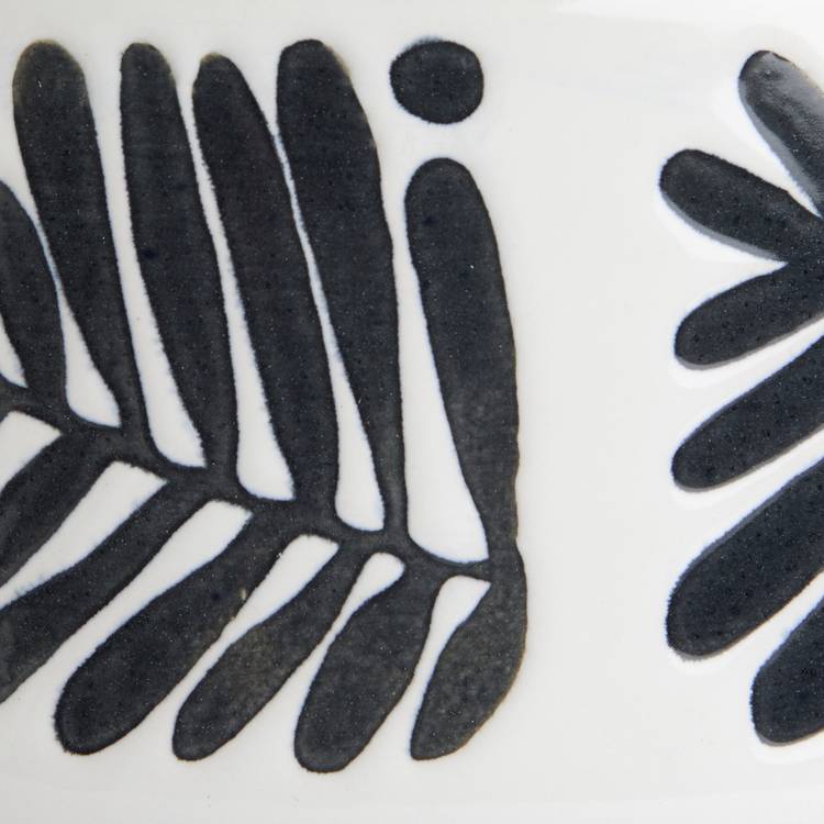 Habitat 12 piece stoneware dinner set in black and white leaf pattern, imported from the UK