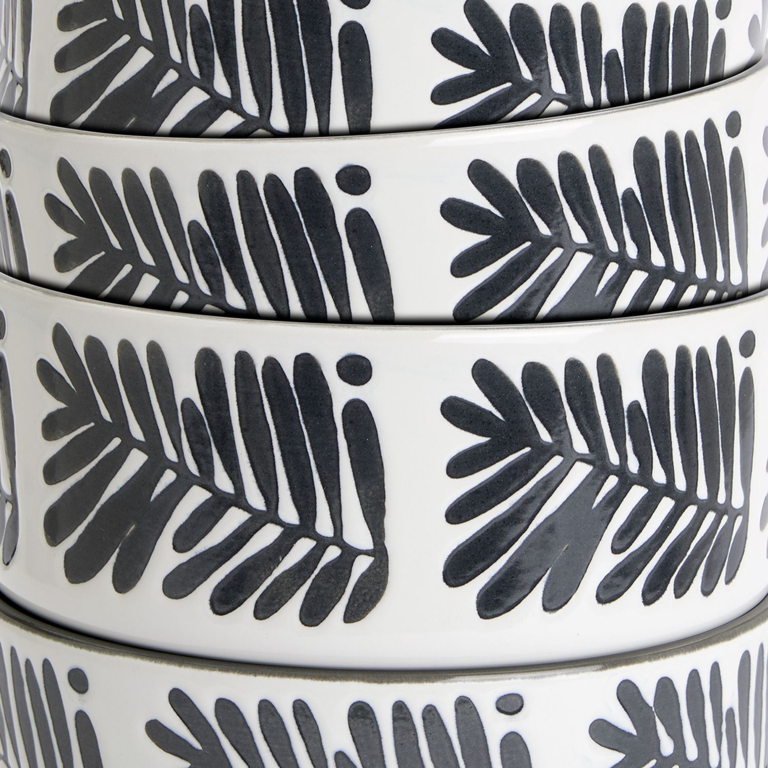 Habitat 12 piece stoneware dinner set in black and white leaf pattern, imported from the UK