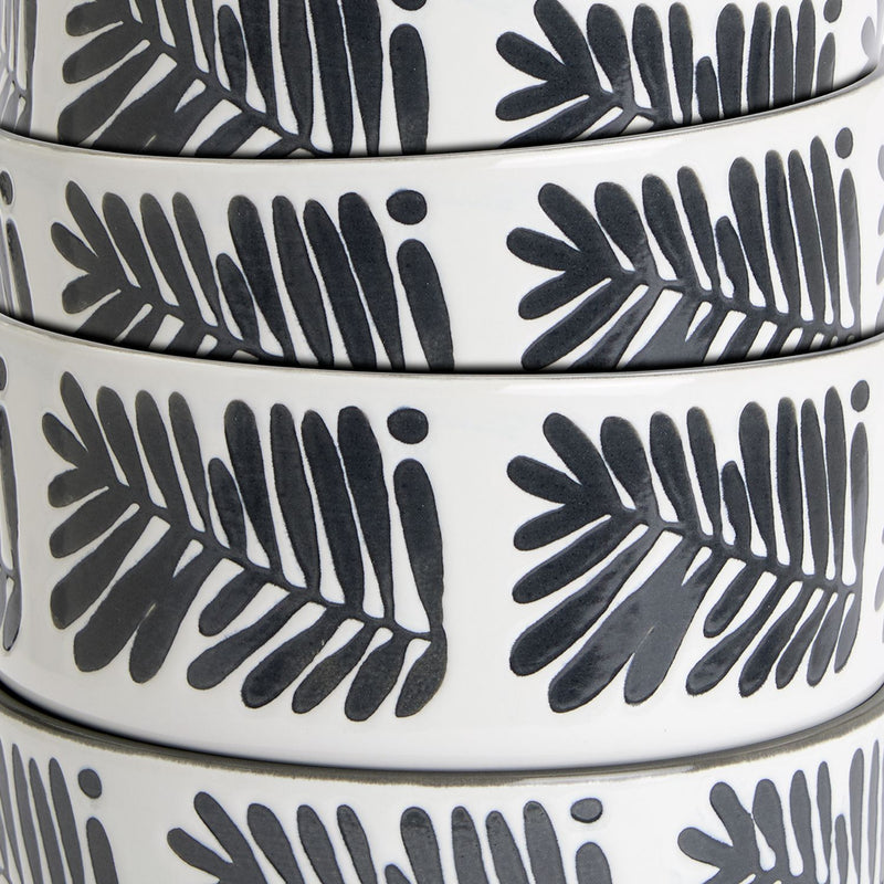 Habitat 12 piece stoneware dinner set in black and white leaf pattern, imported from the UK