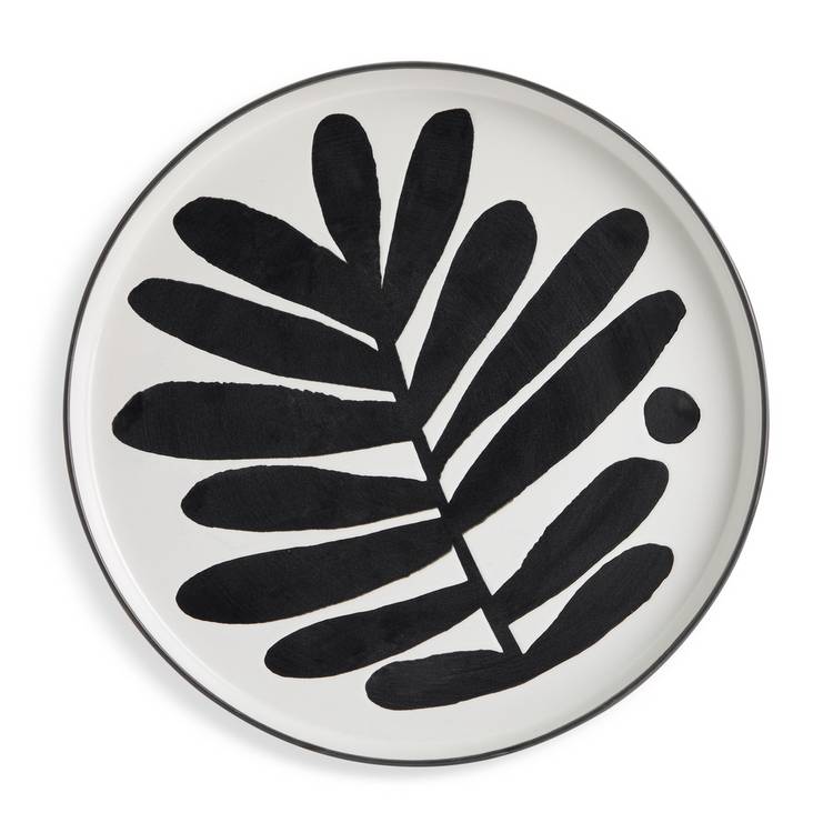 Habitat 12 piece stoneware dinner set in black and white leaf pattern, imported from the UK