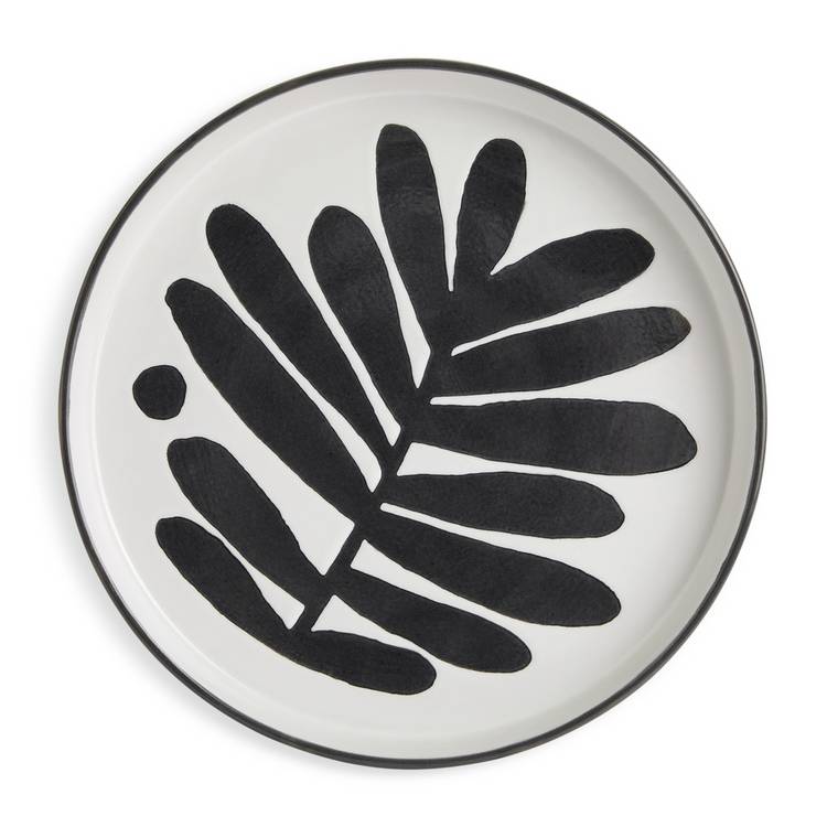 Habitat 12 piece stoneware dinner set in black and white leaf pattern, imported from the UK