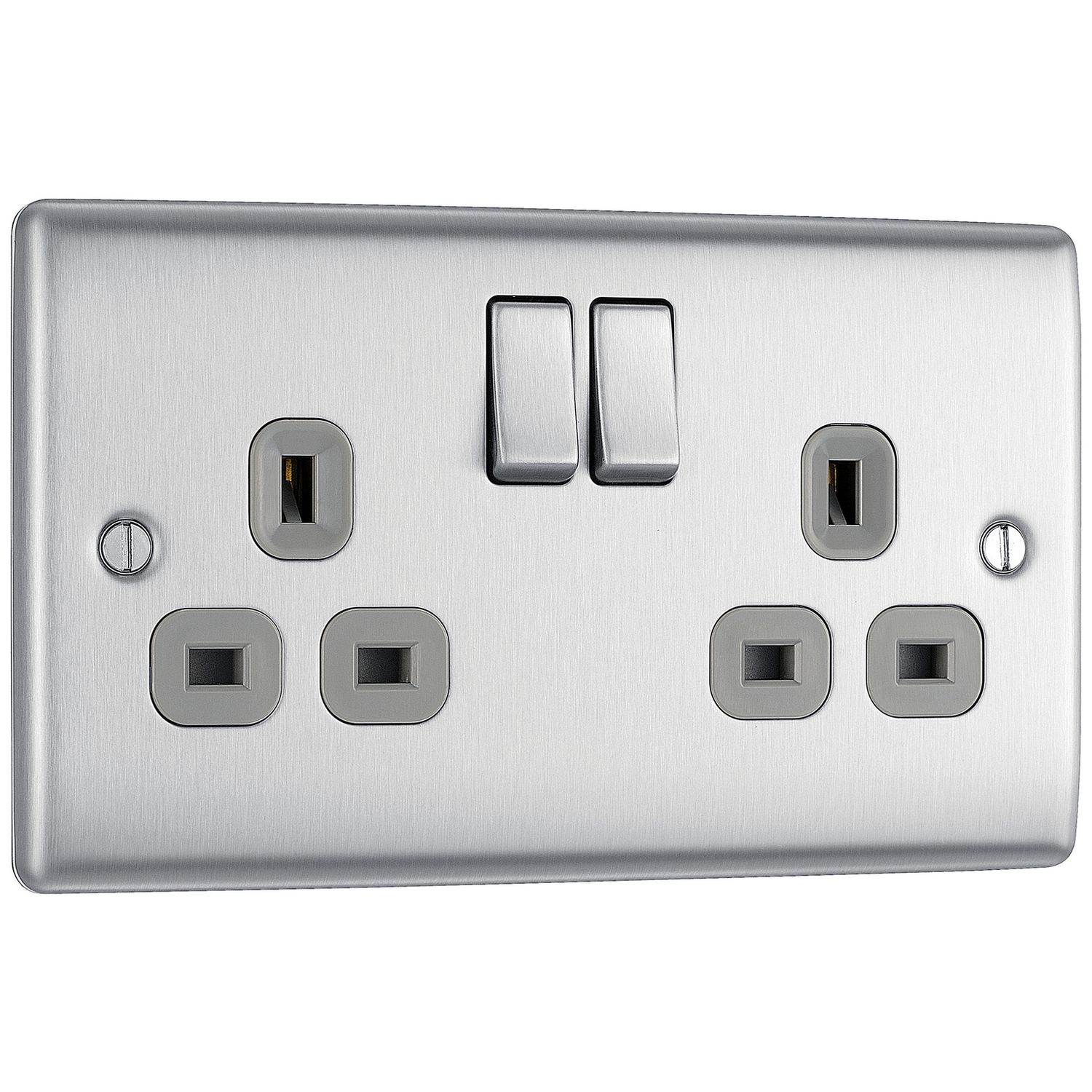 BG Nexus double switched socket brushed steel, imported from the UK