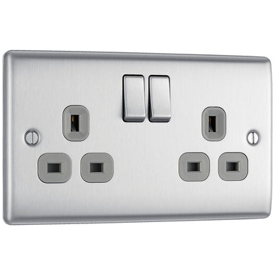 Argos British General Nexus Double Switched Socket Brushed Steel H8.6 W14.65 D3cm- Buy online at McGrocer