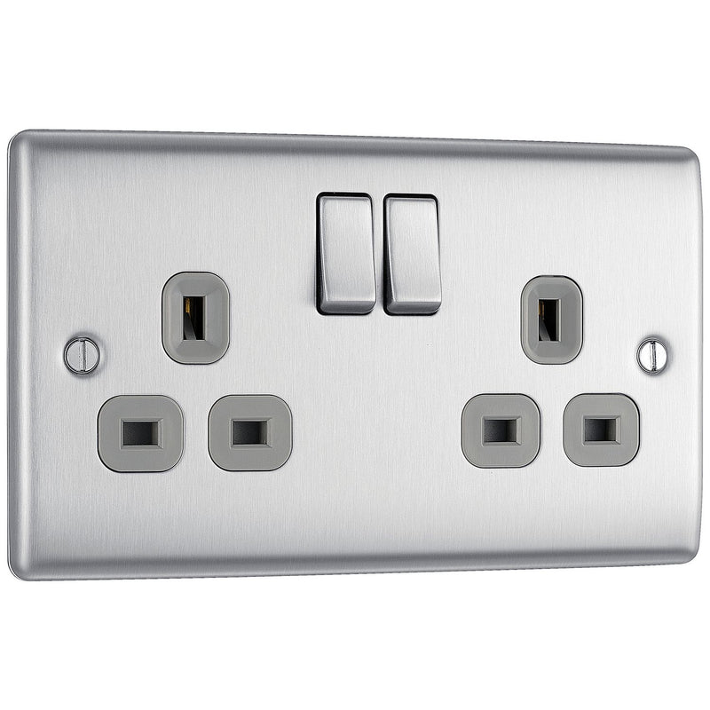 BG Nexus double switched socket brushed steel, imported from the UK