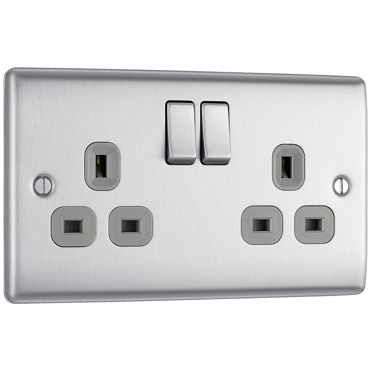 BG Nexus double switched socket brushed steel, imported from the UK