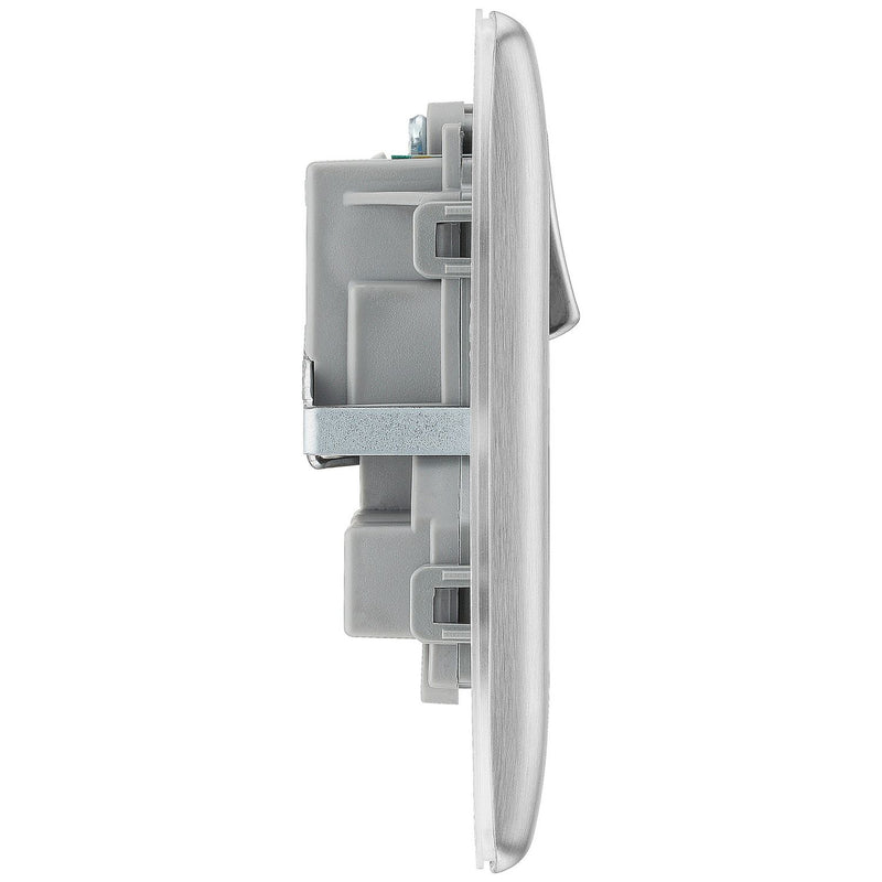 BG Nexus double switched socket brushed steel, imported from the UK
