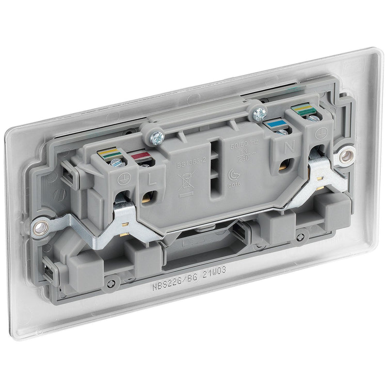 BG Nexus double switched socket brushed steel, imported from the UK