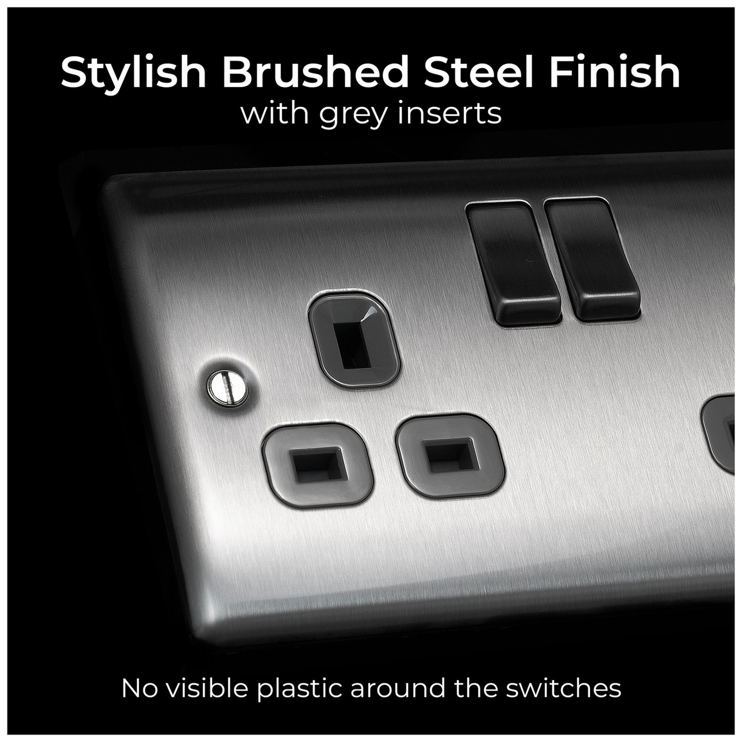 BG Nexus double switched socket brushed steel, imported from the UK