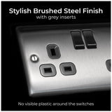 BG Nexus double switched socket brushed steel, imported from the UK