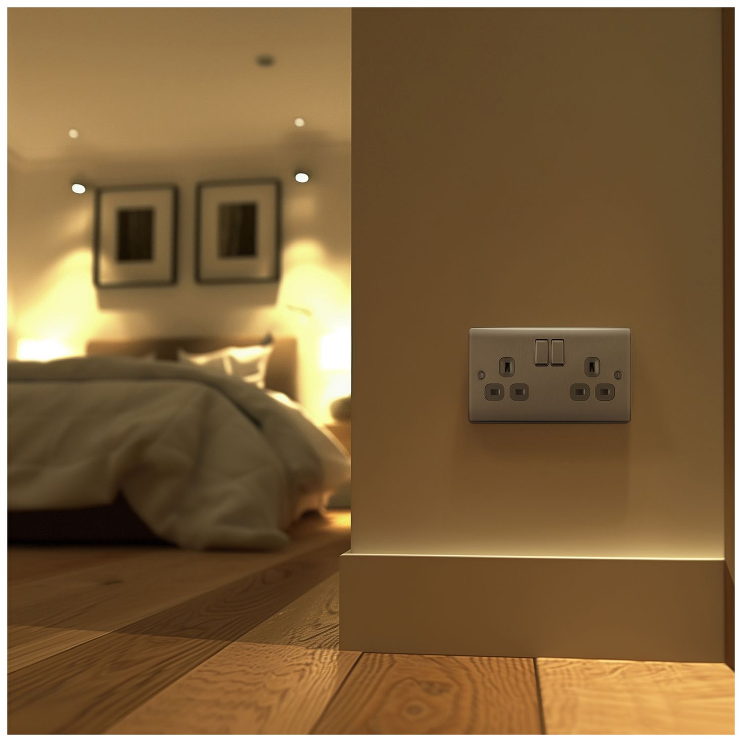 BG Nexus double switched socket brushed steel, imported from the UK