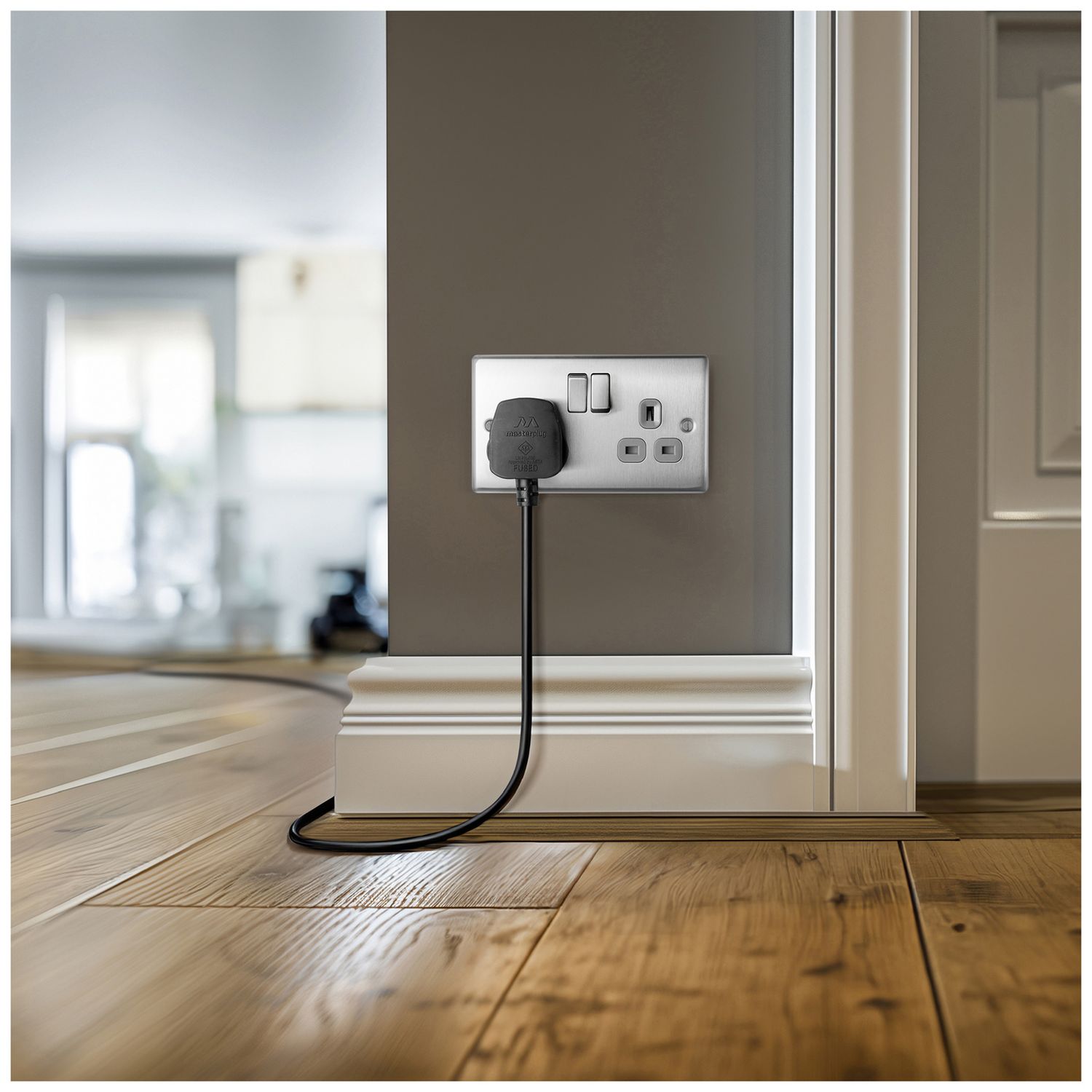 BG Nexus double switched socket brushed steel, imported from the UK