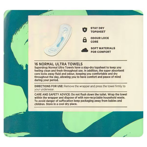 Superdrug Normal Ultra Sanitary Towels 16 Pack (British brand)
