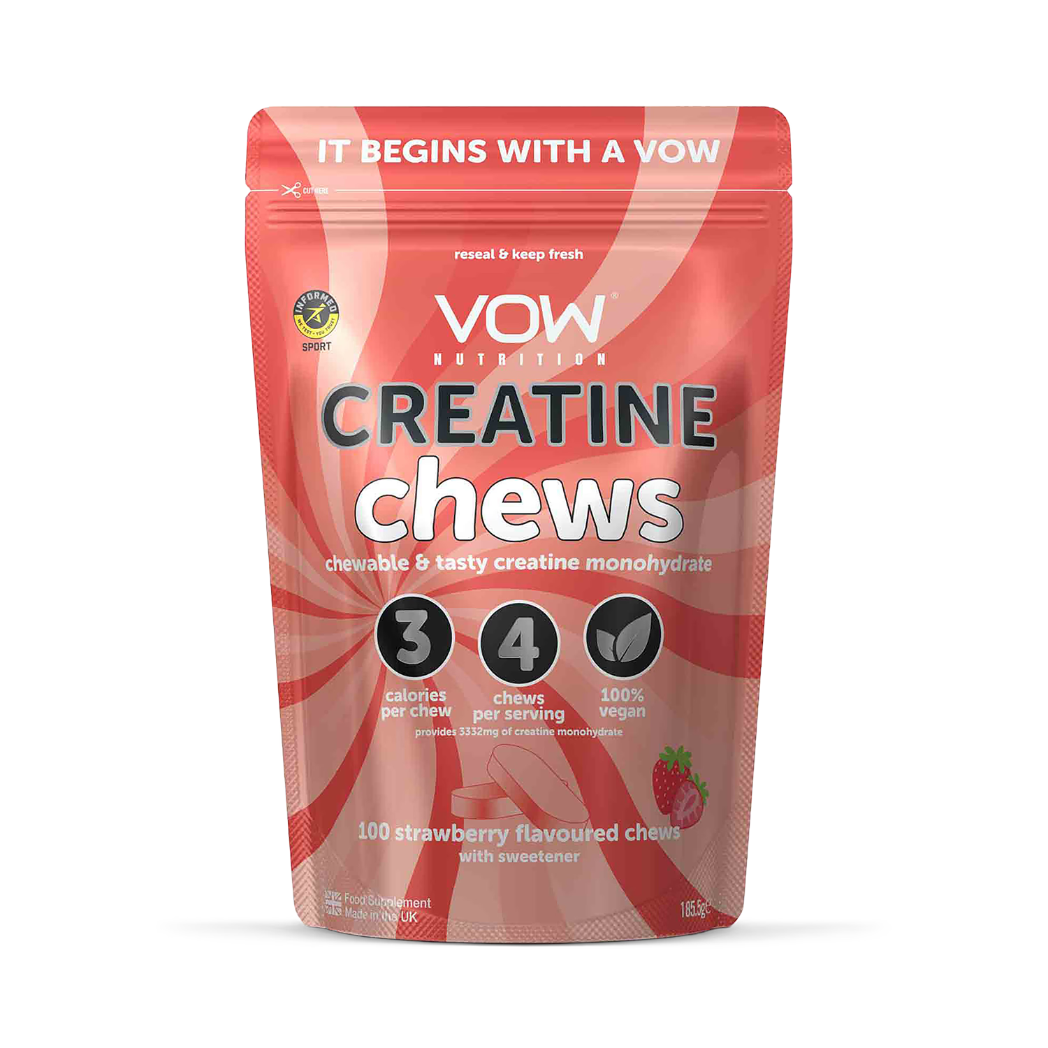 Vow Nutrition Creatine Chews Strawberry 100 Chews (British brand)