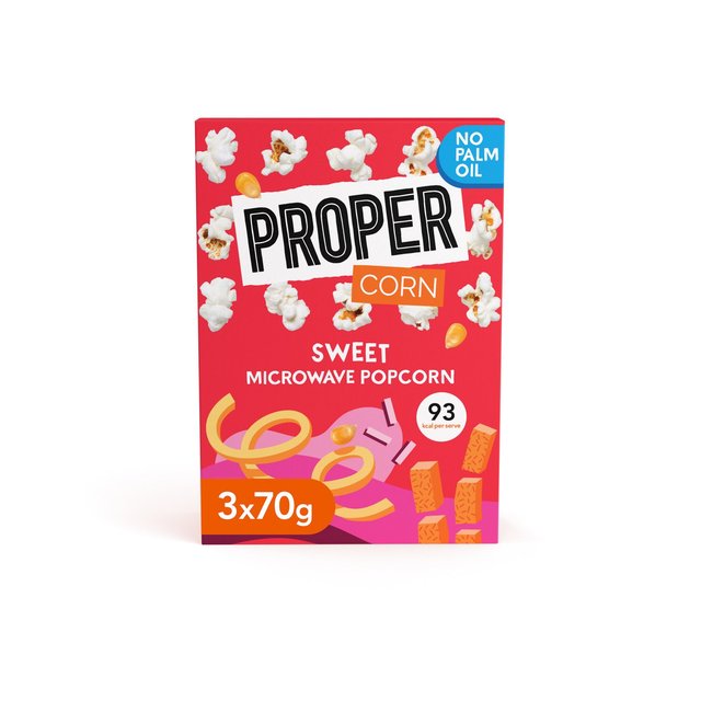 Propercorn Sweet Microwave Popcorn   3 x 70g