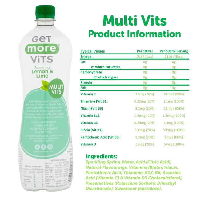 Get More Multivitamins Sparkling Water Lemon & Lime   1L GOODS M&S   