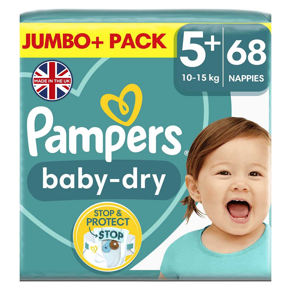 Pampers Baby-Dry Size 5+, 68 Nappies, 12kg-17kg, Jumbo+ Pack GOODS Boots   
