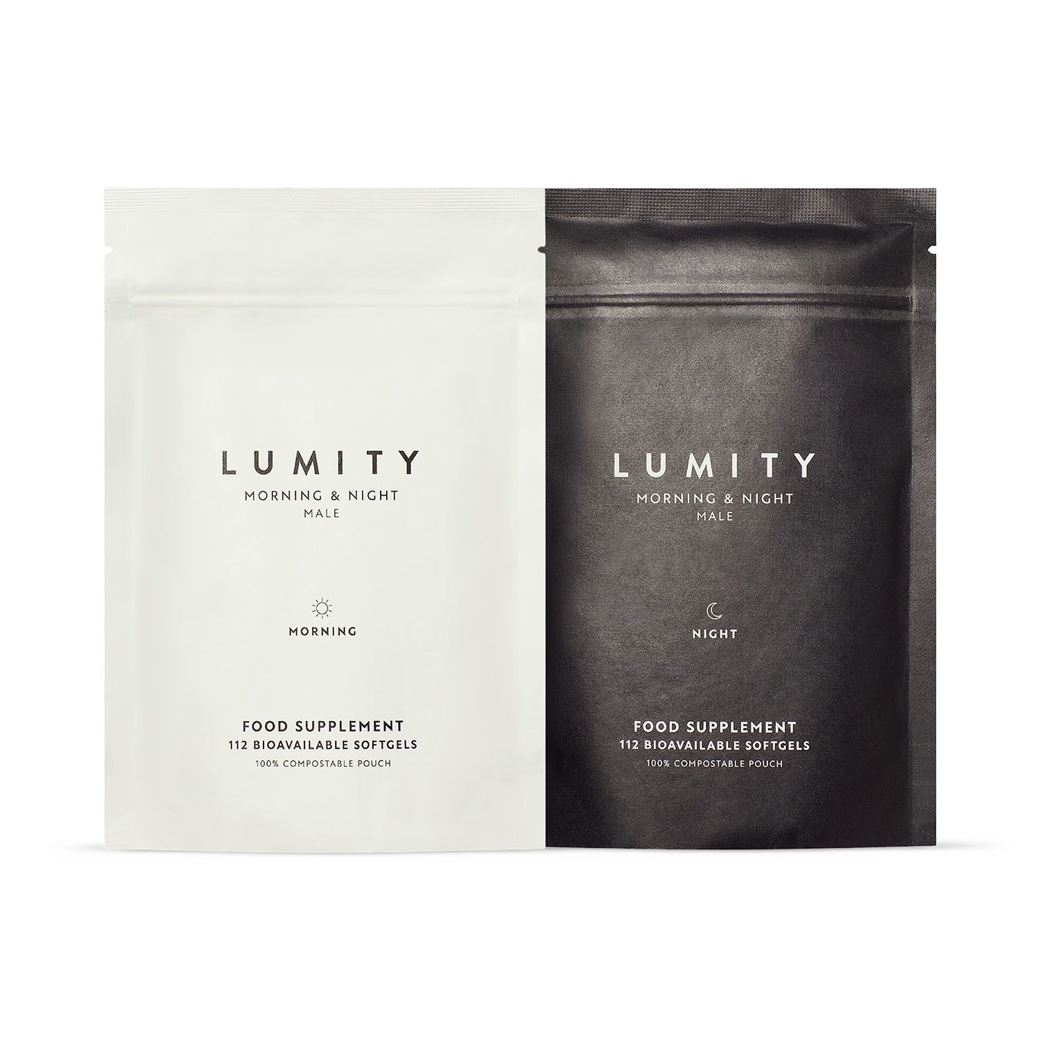 Lumity Male Morning Night supplement refill pouches 28 day (British brand)