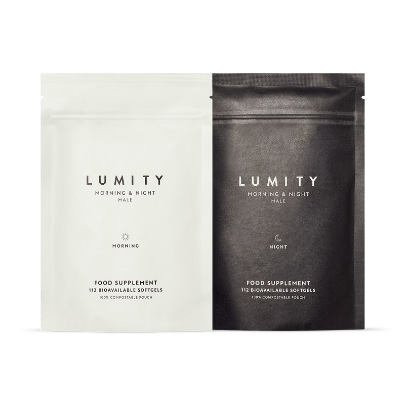 Lumity Male Morning Night supplement refill pouches 28 day (British brand)