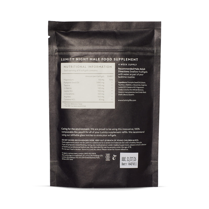Lumity Male Morning Night supplement refill pouches 28 day (British brand)