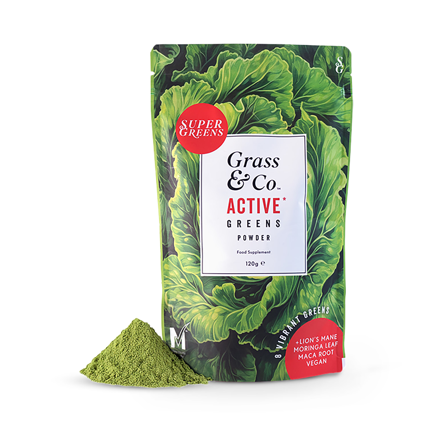 Grass & Co ACTIVE Super Greens Powder 120g, imported from the UK