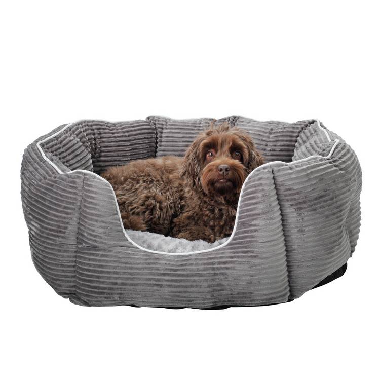 Oval pet bed in grey cord medium (British brand)