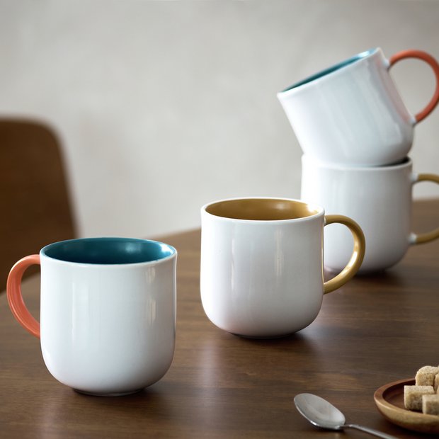 Habitat Riko set of 4 white stoneware mugs 401ml, UK version